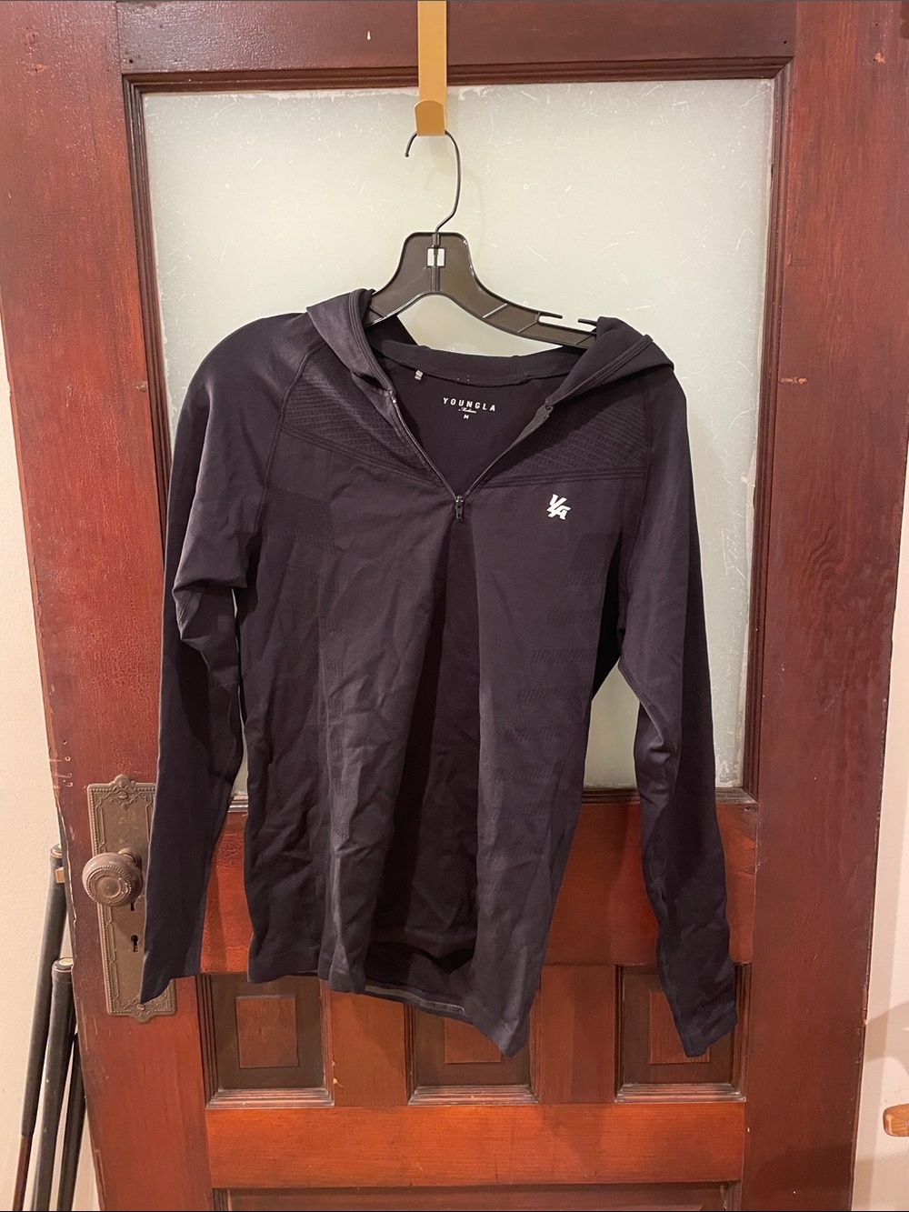YoungLA Black Men's Hooded Half-Zip Performance Shirt